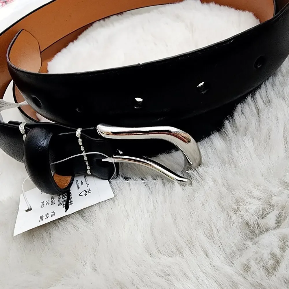 J.Crew Men's NEW Black Italian Leather Dress Belt Round Buckle Size 42